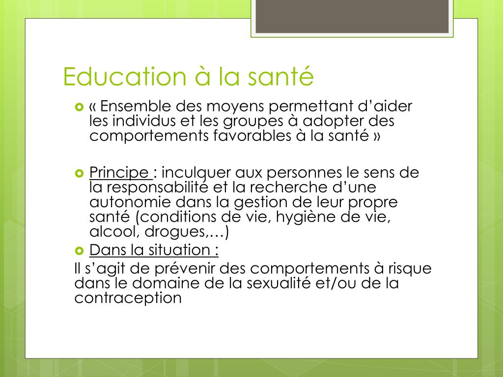 PPT - Situation N°1: EDUCATION A LA SANTE PowerPoint Presentation, free