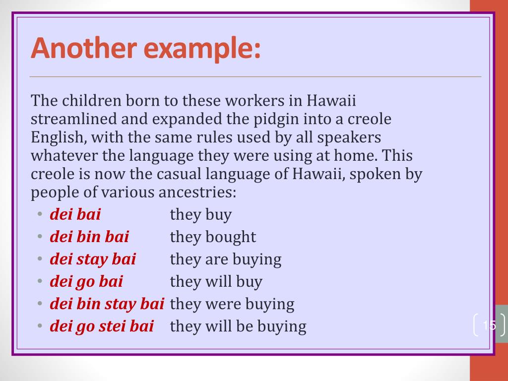 pidgin and creole examples in pakistan