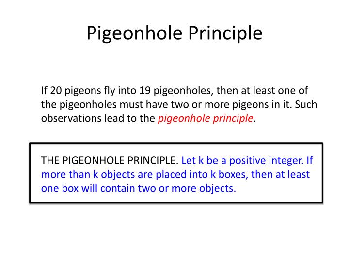 the pigeonhole principle forms Introduction into the pigeonhole principle two interactive illustrations to two non-trivial problems that are solved with the pigeonhole. the pigeonhole principle forms Introduction into the pigeonhole principle two interactive illustrations to two non-trivial problems that are solved with the pigeonhole.