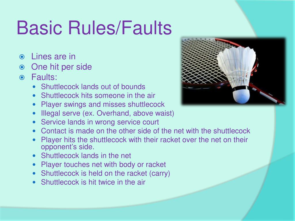 Badminton faults deals