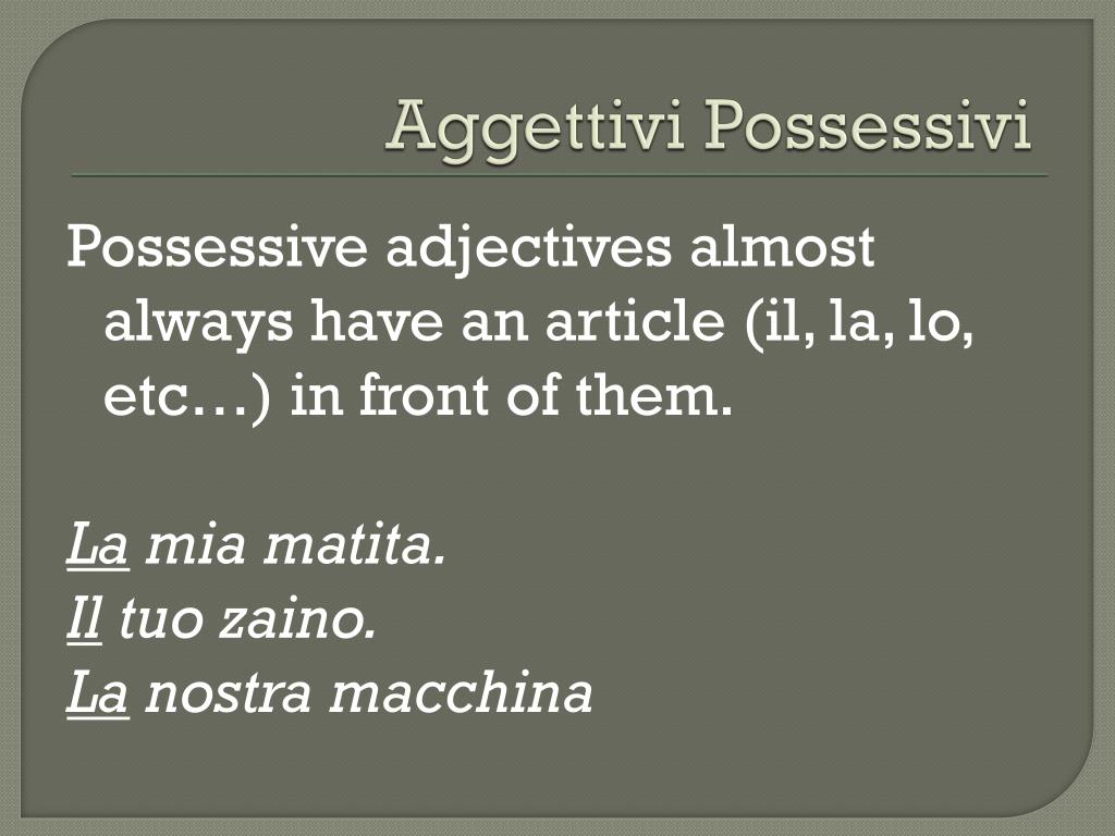 PPT - Gli aggettivi possessivi PowerPoint Presentation, free download -  ID:1943474