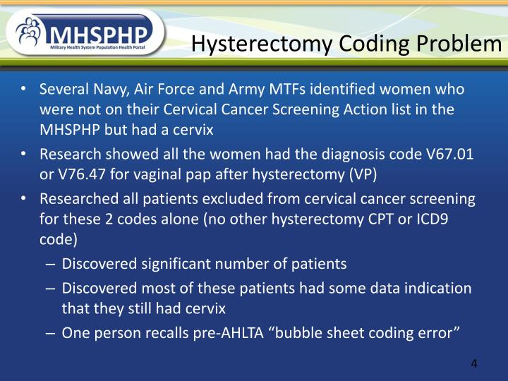 PPT Vaginal Pap smear codes and Hysterectomy Exclusions PowerPoint