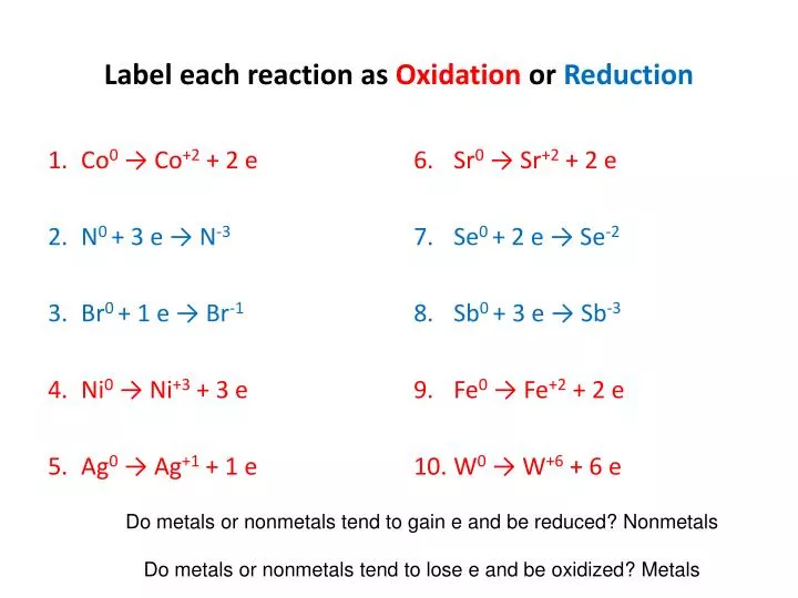 label each reaction as oxidation or reduction n.