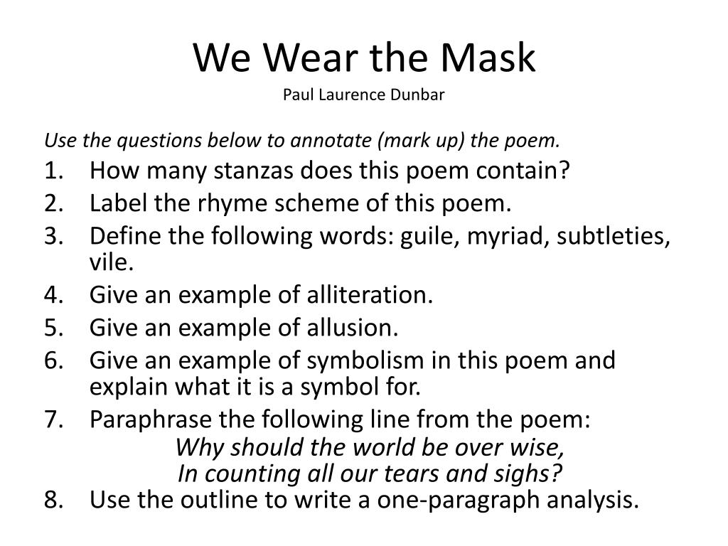 we wear the mask poetry essay grade 11