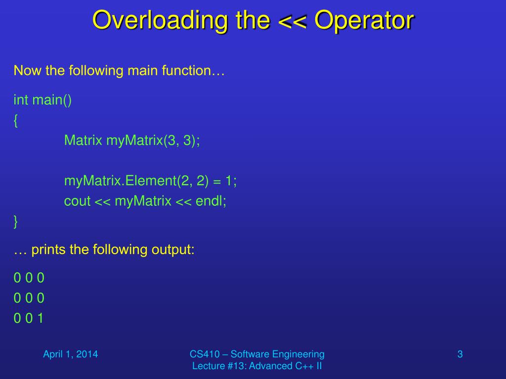 C++ code for Overloading Operators