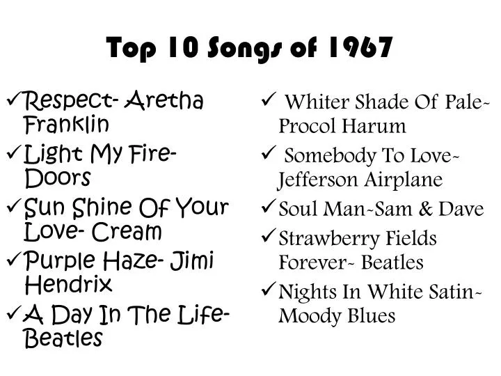 PPT - Top 10 Songs of 1967 PowerPoint Presentation, free download ...