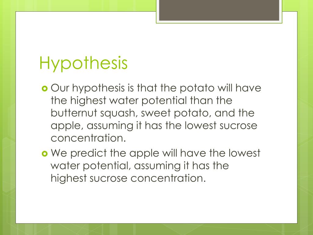 hypothesis in water