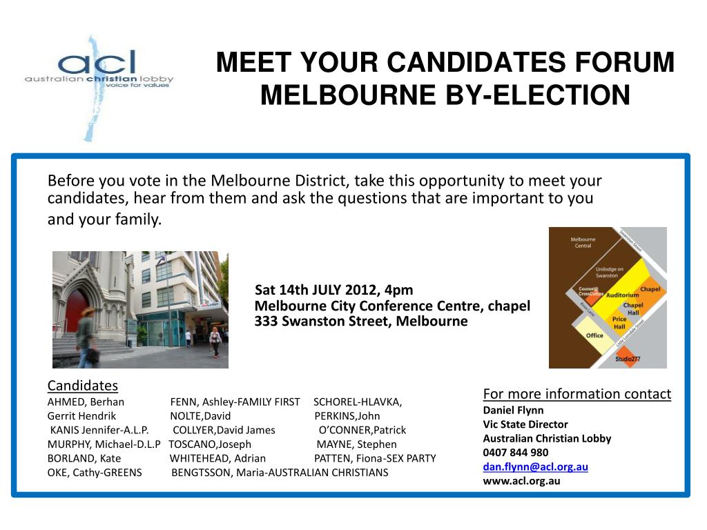 PPT MEET YOUR CANDIDATES FORUM MELBOURNE BYELECTION PowerPoint