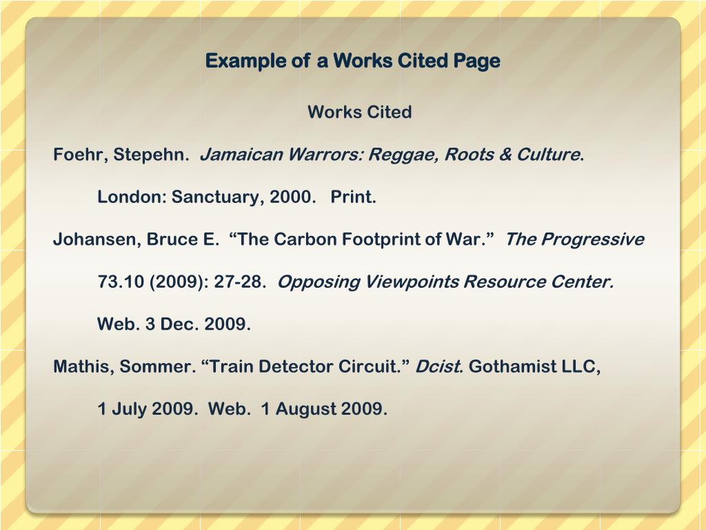 works cited page mla format for websites