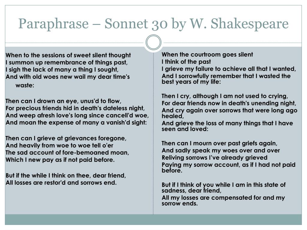 PPT - Paraphrase – Sonnet 30 by W. Shakespeare PowerPoint Presentation -  ID:1982367