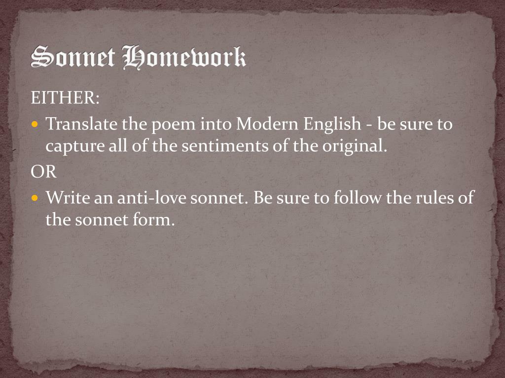 sonnet poem about homework