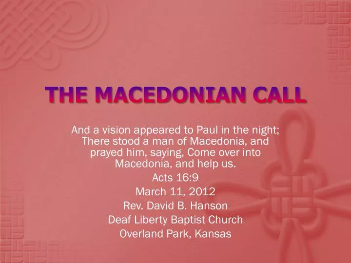 PPT THE MACEDONIAN CALL PowerPoint Presentation, free download ID