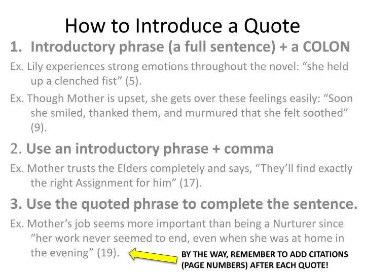 how to introduce a quote