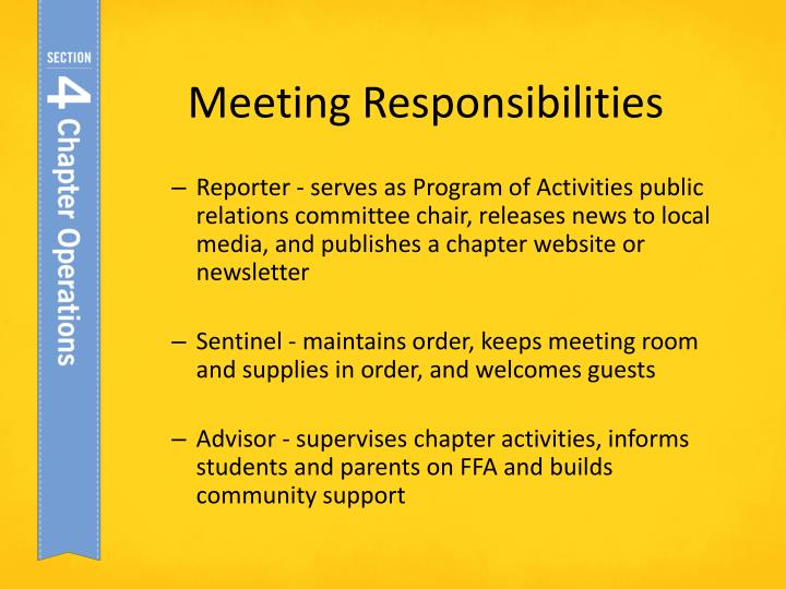 Meeting Responsibilities Meeting Responsibilities