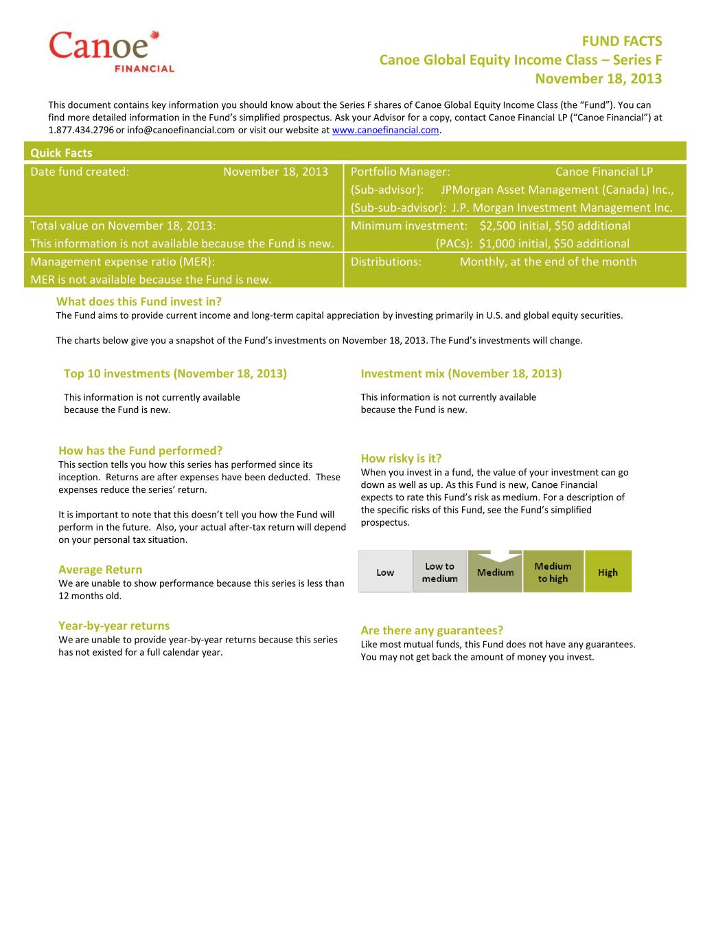 PPT FUND FACTS Canoe Global Equity Class Series F November