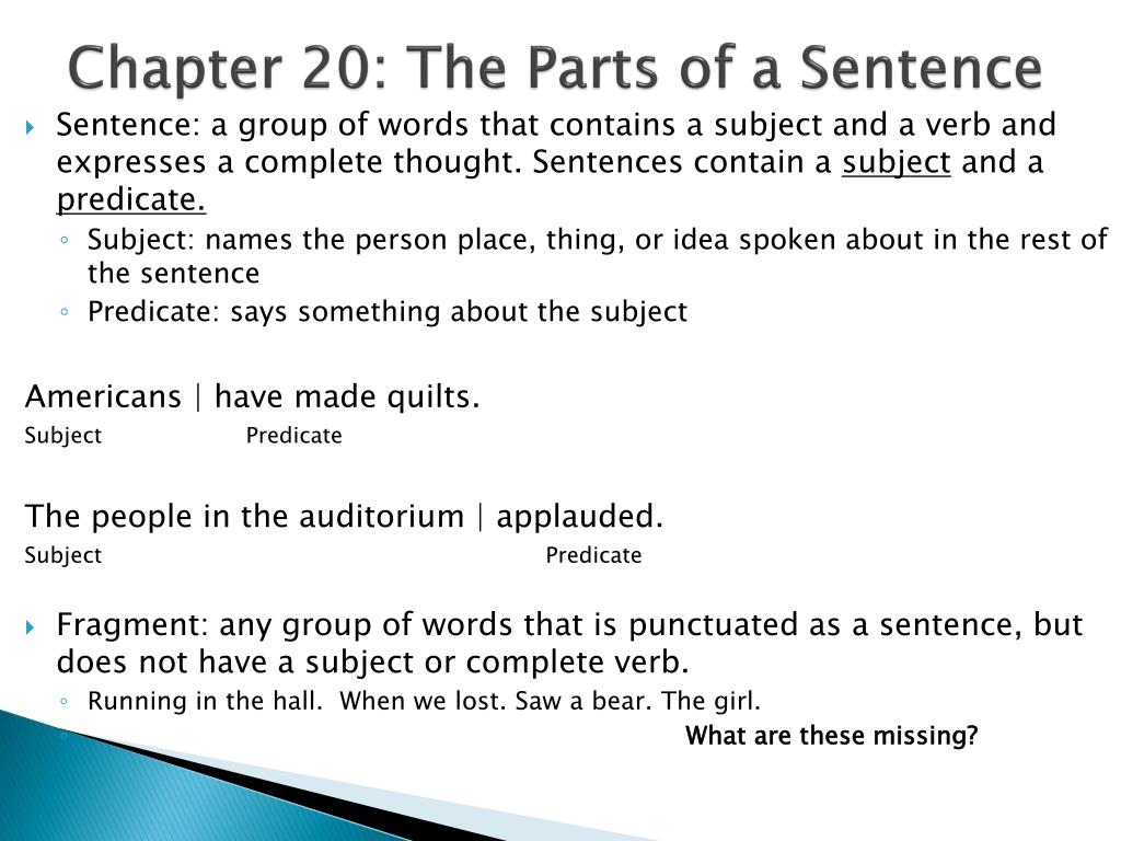 Sentence elements. It as the subject of the sentence. Parts of sentence. Complete subject or complete Predicate of a sentence. Subject Group.