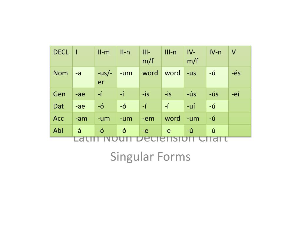 Ppt Latin Noun Declension Chart Singular Forms Powerpoint Presentation Id