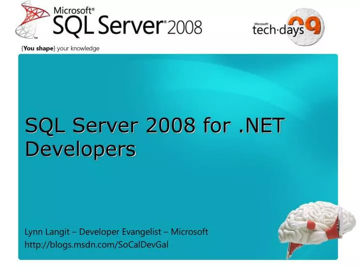 PPT - SQL Server 2008 for .NET Developers PowerPoint Presentation, free ...