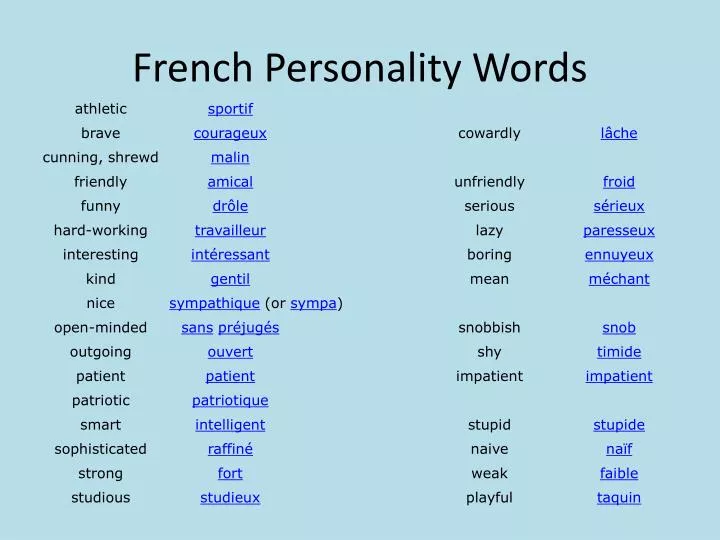 french personality words n.