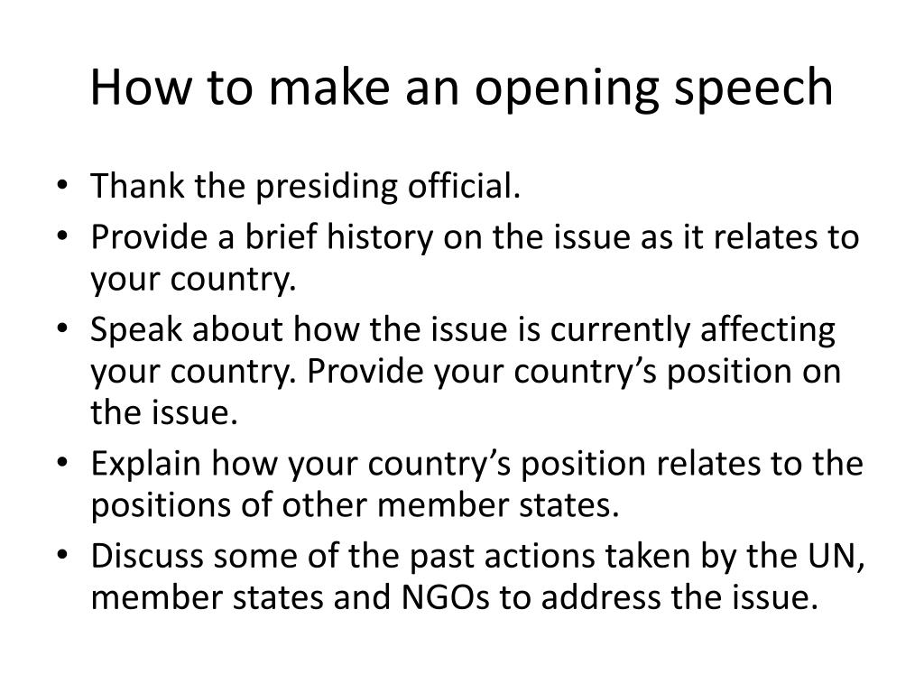how to make an opening speech in mun