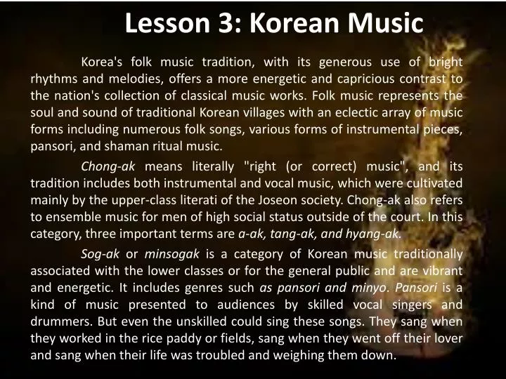 PPT Lesson 3 Korean Music PowerPoint Presentation, free download