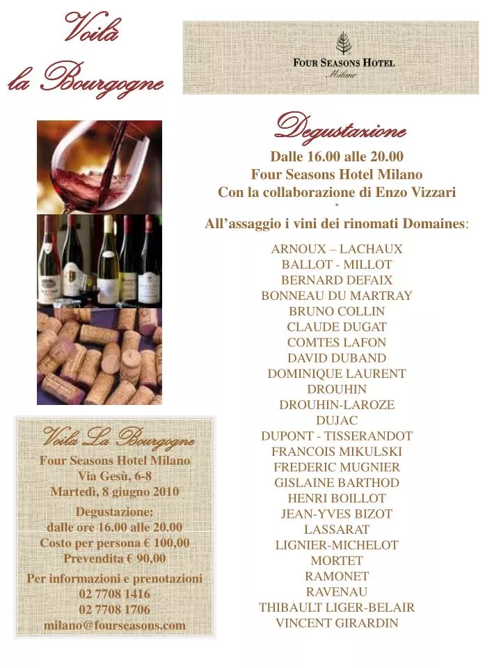 PPT - Degustazione Dalle 16.00 alle 20.00 Four Seasons Hotel Milano ...