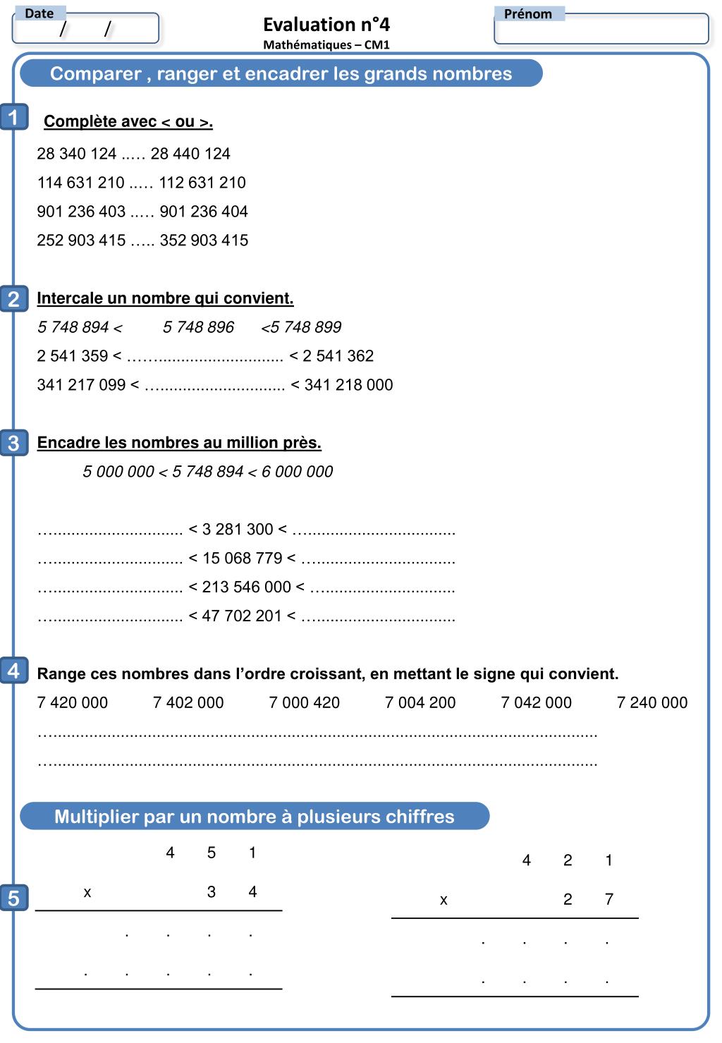 évaluation Cm2 Les Grands Nombres PPT - Comparer , ranger et encadrer les grands nombres PowerPoint Presentation - ID:2008621