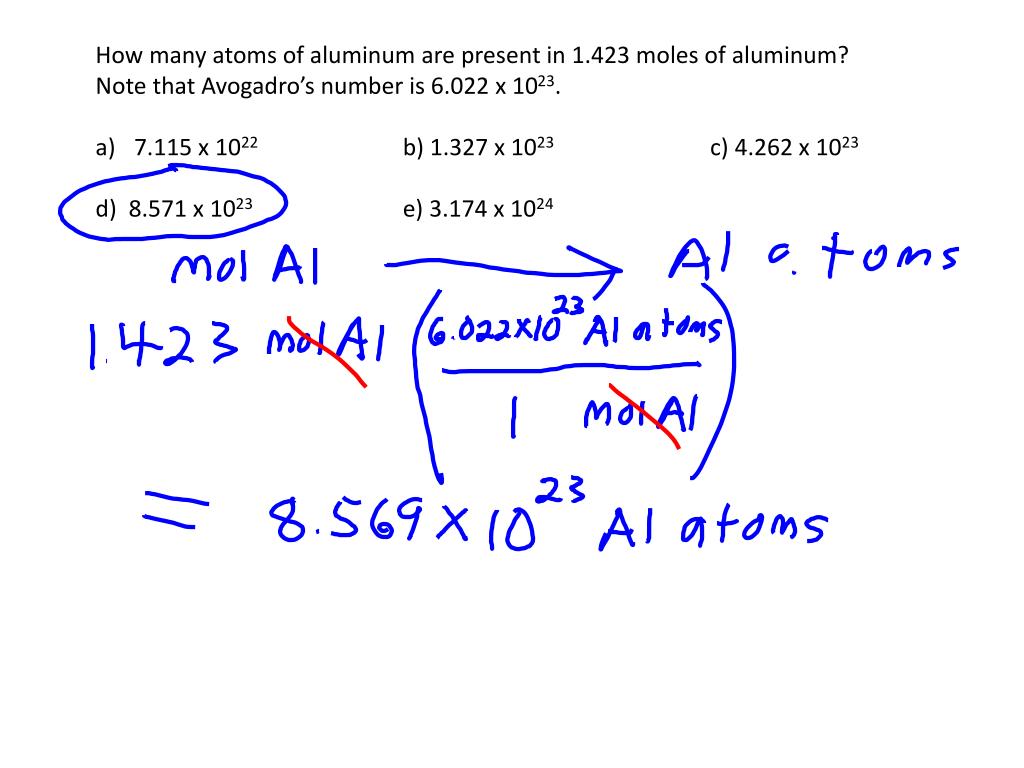 PPT How many atoms of aluminum are present in 1.423 moles of aluminum