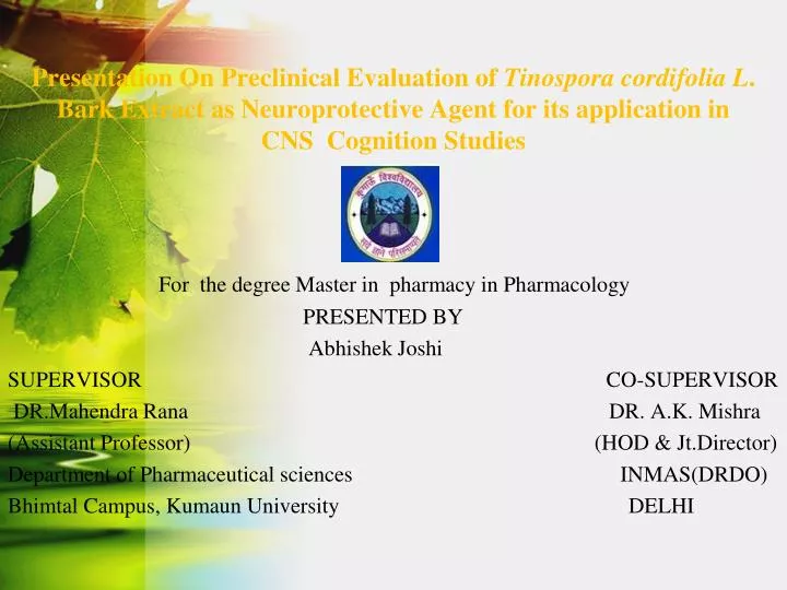 PPT For the degree Master in pharmacy in Pharmacology PowerPoint