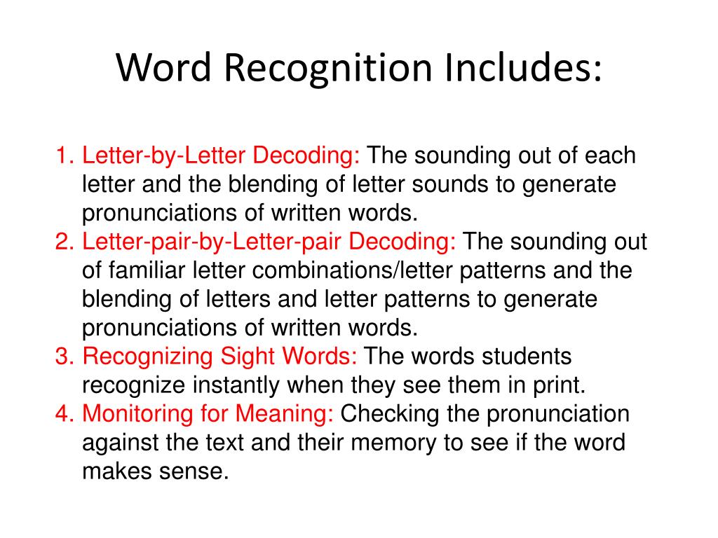 word recognition presentation level