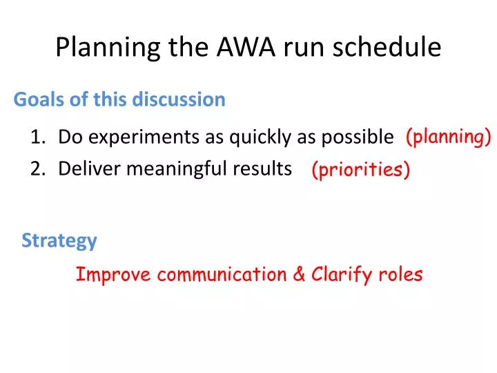 PPT Planning the AWA run schedule PowerPoint Presentation, free