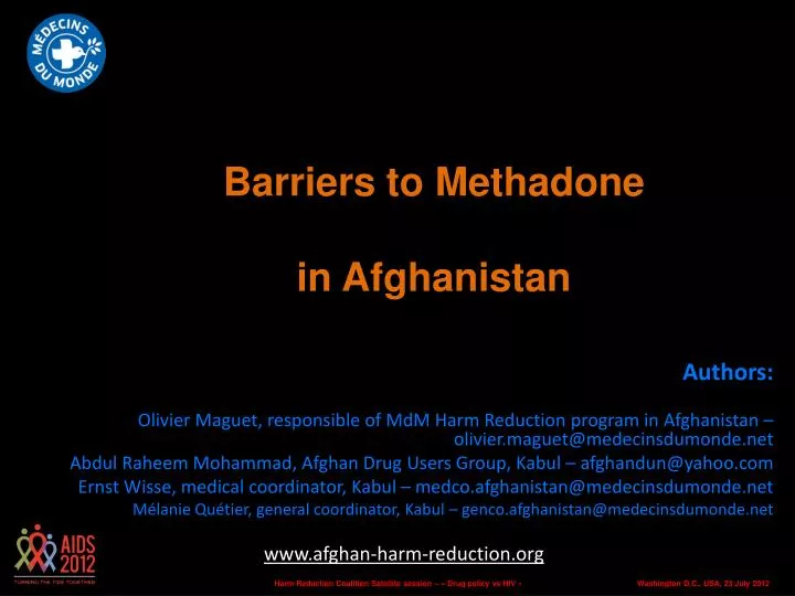 barriers to methadone in afghanistan n.
