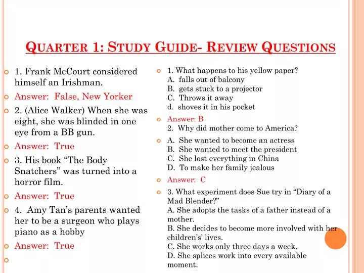 PPT Quarter 1 Study Guide Review Questions PowerPoint