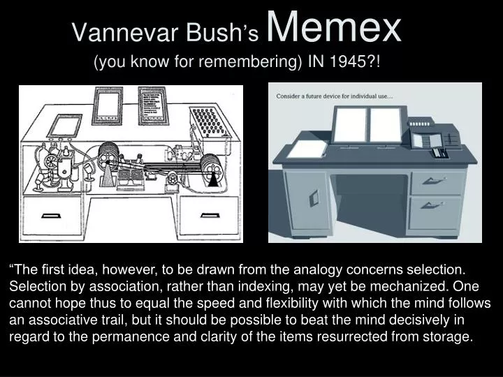 Ppt Vannevar Bush S Memex You Know For Remembering In 1945