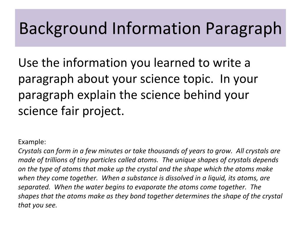 Background Information for Science Projects