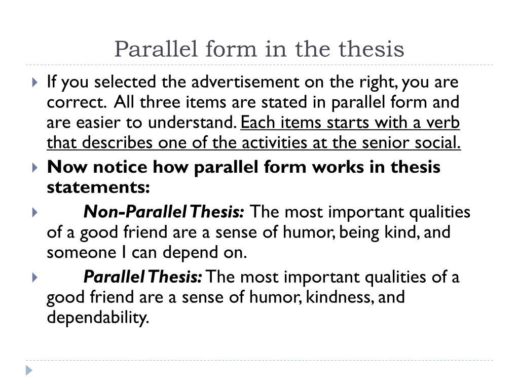 how to make a thesis parallel