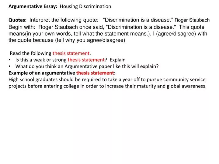 example of thesis statement about discrimination