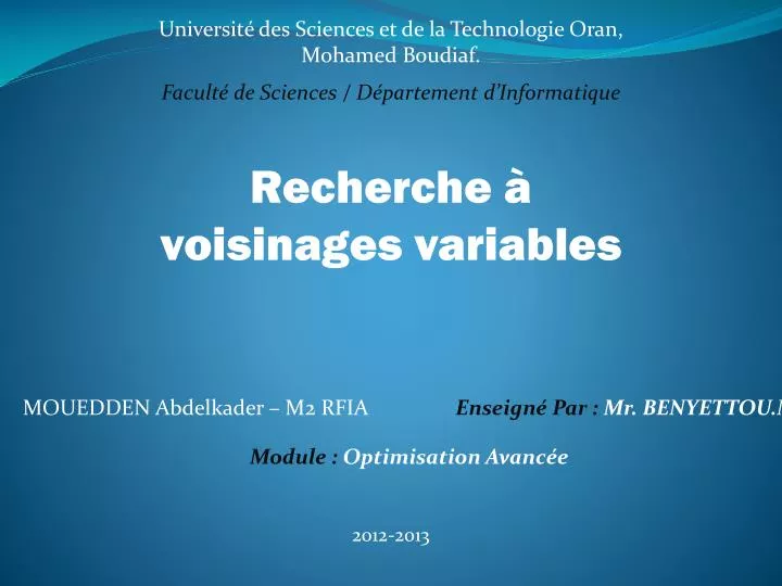 Université Des Sciences Et De La Technologie D Oran