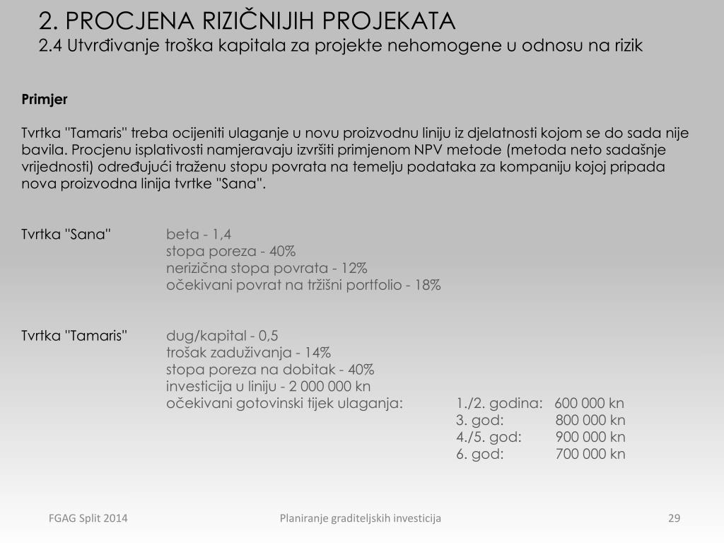 Projekat Rizik Primjer PPT - 4. PROCJENA RIZIKA INVESTICIJSKIH PROJEKATA Planiranje ...