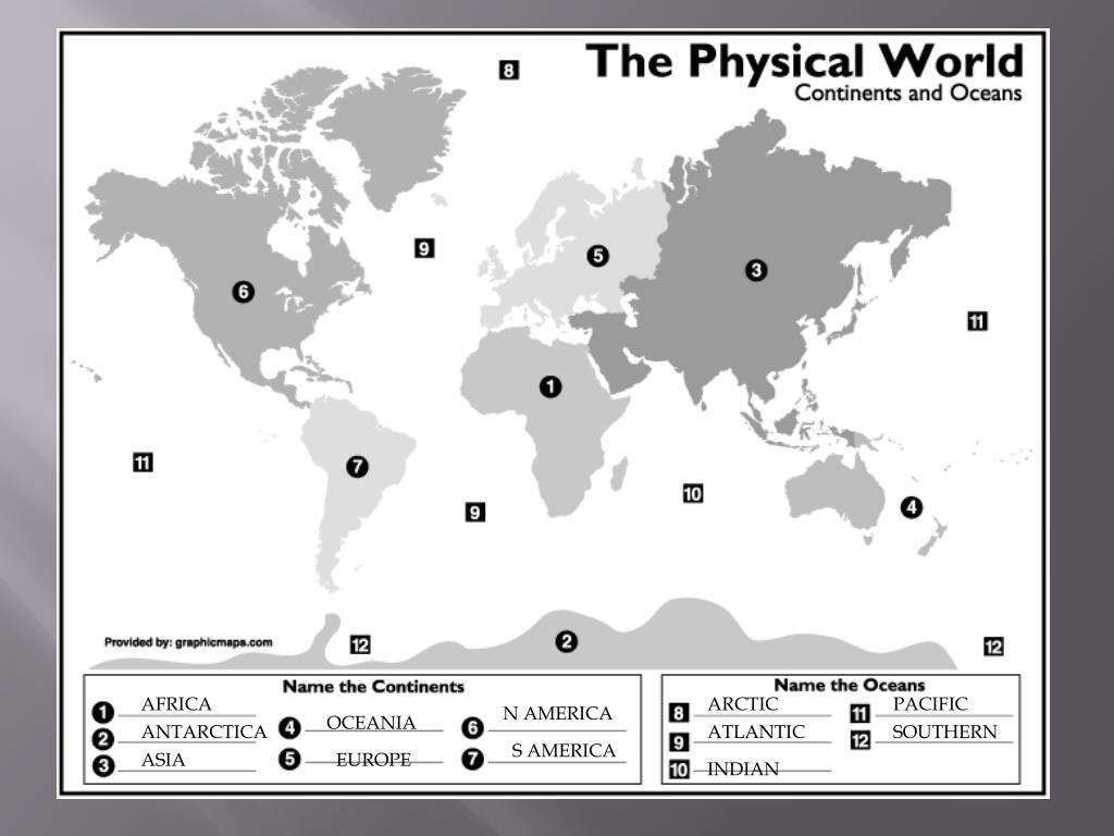 The Physical World Continents And Oceans Map Ppt - Africa Powerpoint Presentation, Free Download - Id:2038105