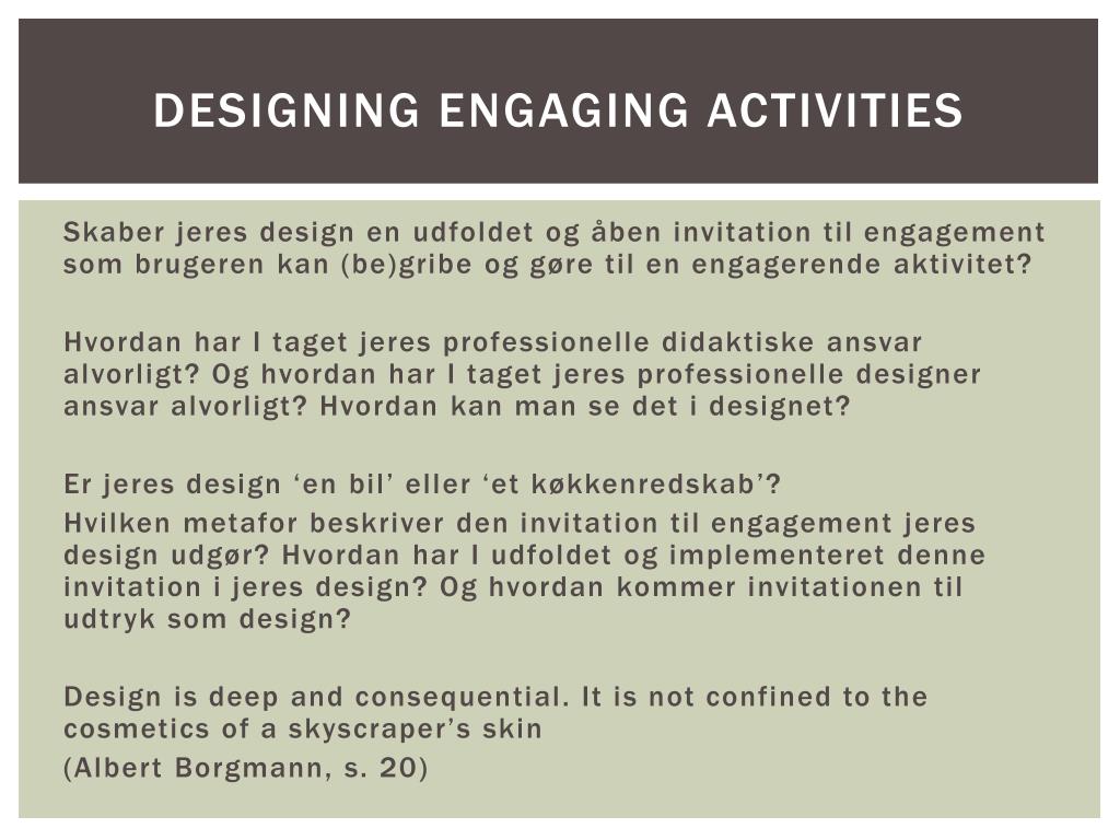PPT - Albert Borgmann : The depth of design PowerPoint ...