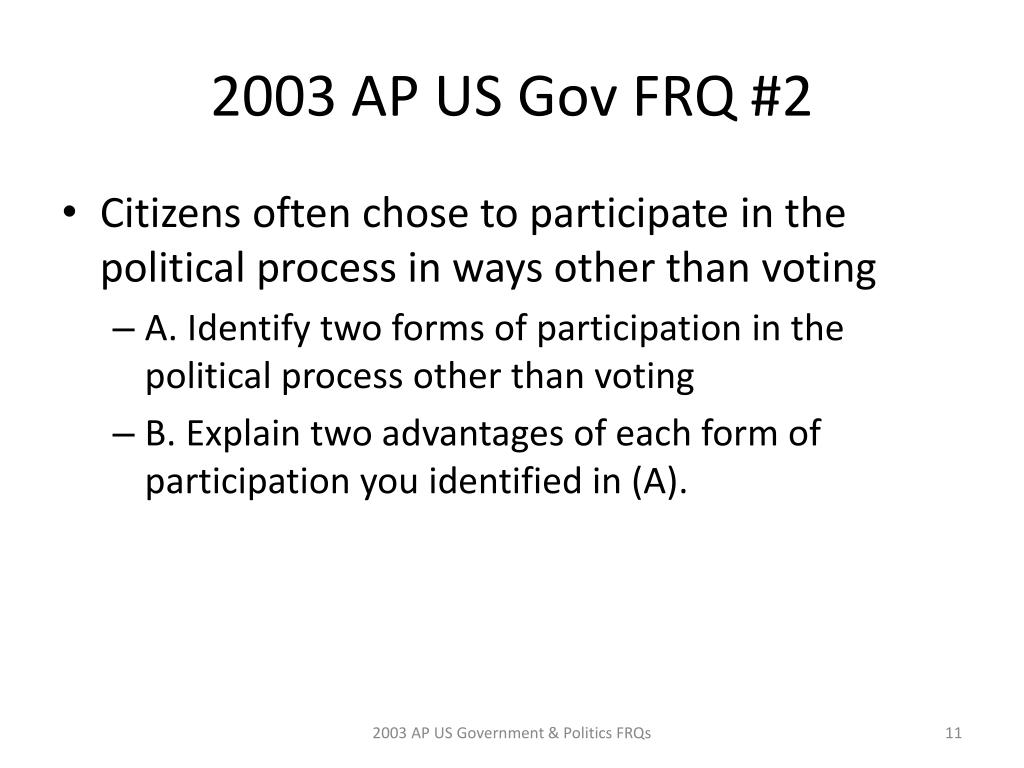 PPT AP US Government and Politics 2003 FRQs PowerPoint Presentation