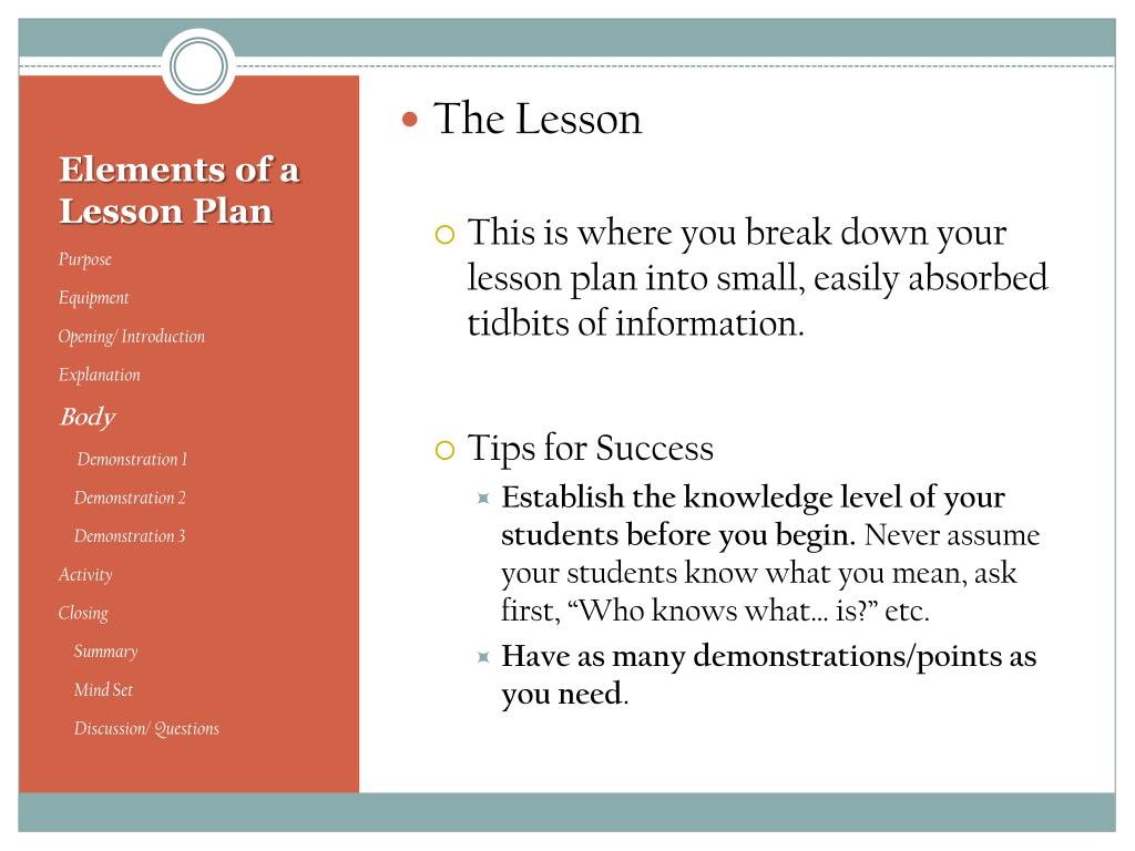 presentation phase of a lesson plan