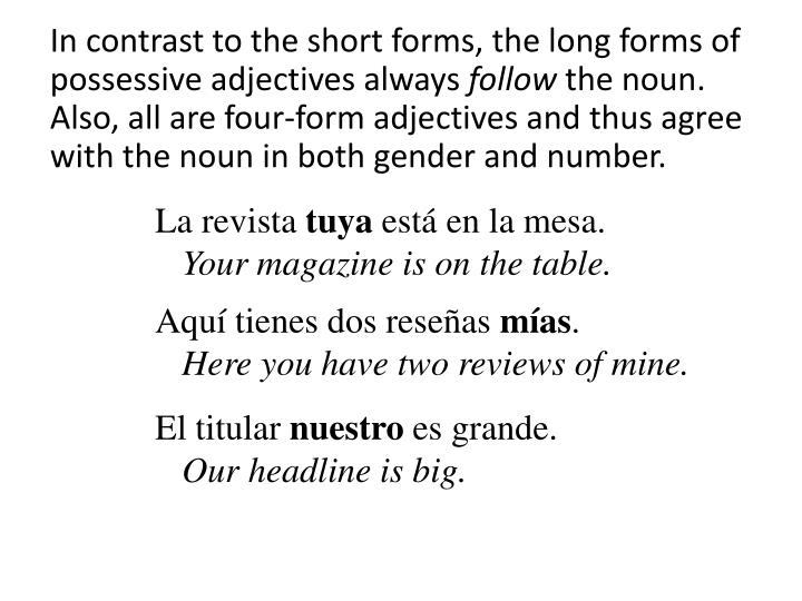 ppt long form possessive adjectives and pronouns powerpoint long form possessive adjectives