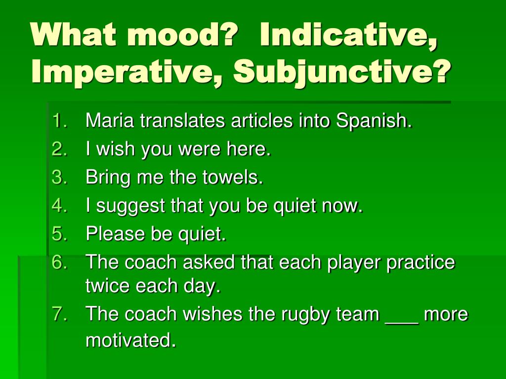 Three English Mood Indicative Imperative Subjunctive Worksheet