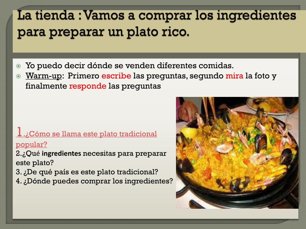 PPT - La tienda : V amos a comprar los ingredientes para preparar un plato  rico . PowerPoint Presentation - ID:2060860