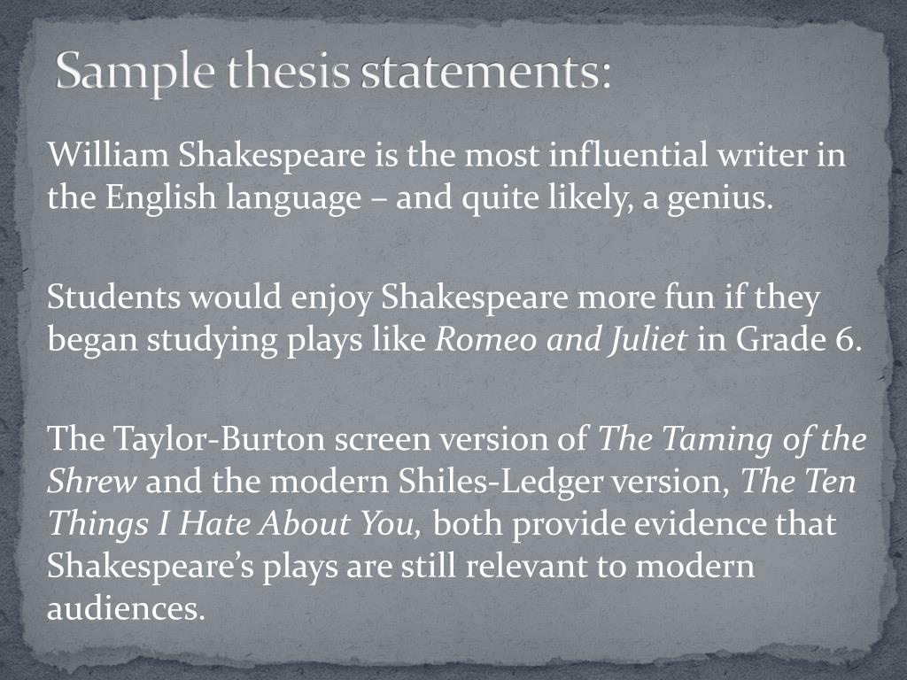 thesis statement for william shakespeare