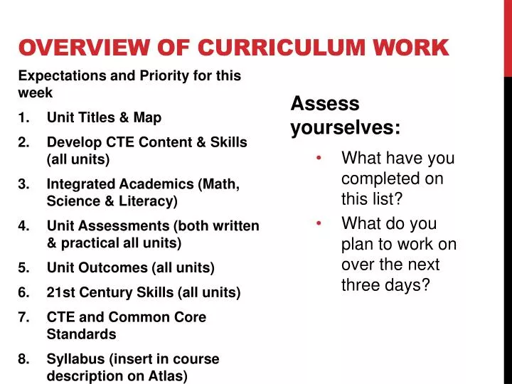 overview of curriculum work n.