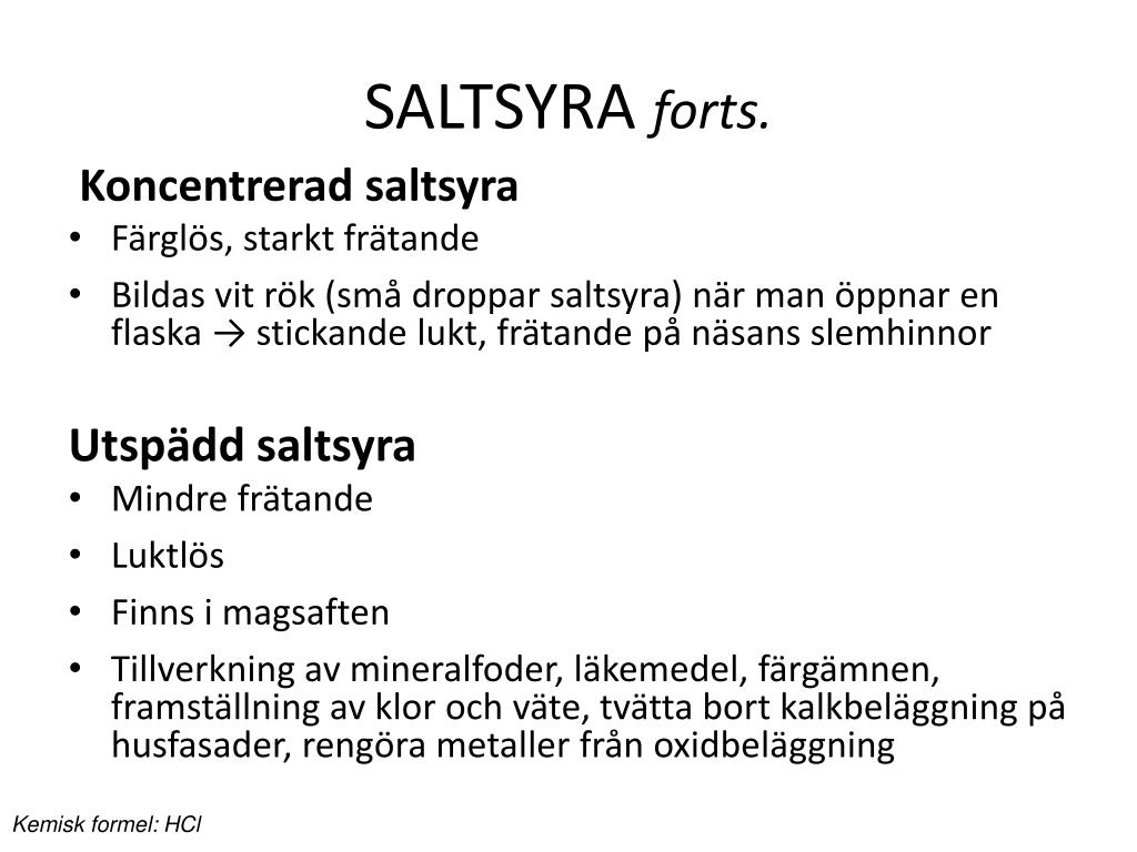 saltsyra kemisk beteckning