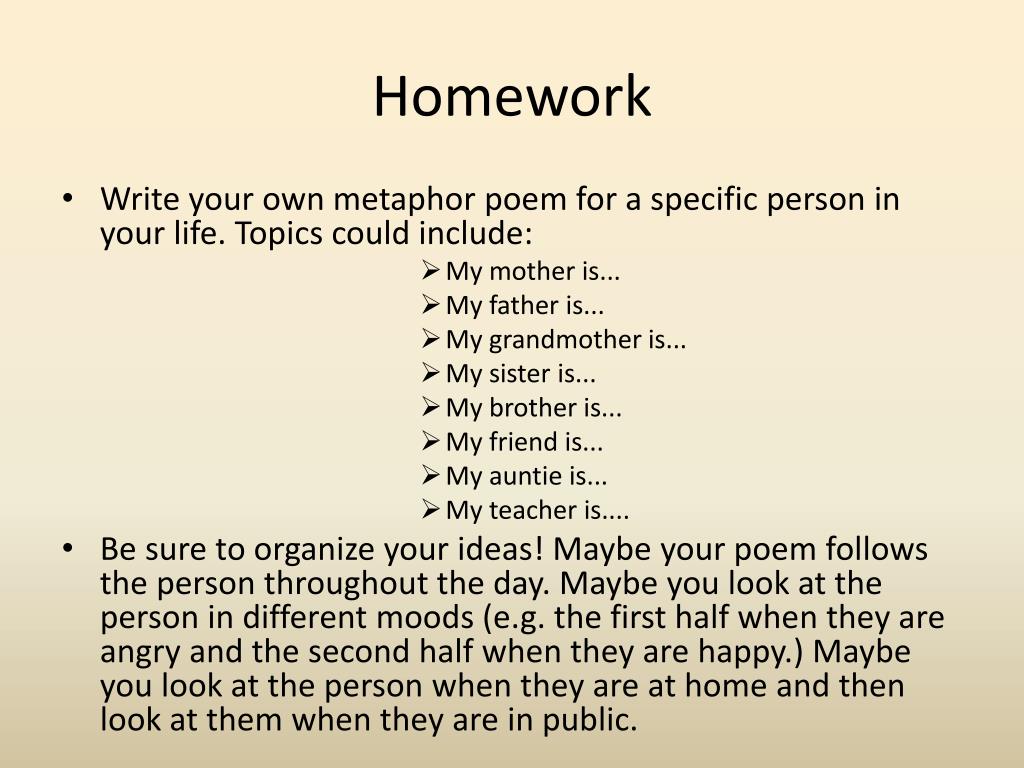 metaphor for the word homework